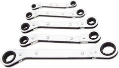 Lang - 5 Piece, 1/4 x 5/16 to 3/4 x 7/8", Ratcheting Box Wrench Set - Inch System of Measurement, Chrome Finish, Comes in Vinyl Roll - Eagle Tool & Supply