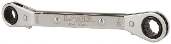 Lang - 3/8" x 7/16" 12 Point Reversible Ratcheting Offset Box Wrench - Double End, 5-7/16" OAL, Steel, 25° Offset - Eagle Tool & Supply