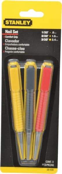 Stanley - 3 Piece, 1/32 to 3/32", Nail Punch Set - Comes in Carded - Eagle Tool & Supply