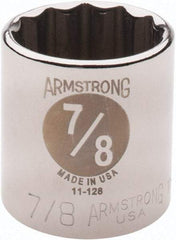 Armstrong - 7/8", 3/8" Drive, Standard Hand Socket - 12 Points, 1-13/64" OAL - Eagle Tool & Supply