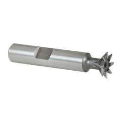 Keo - 1/2" Diam x 1/8" Width of Cut, 45° Included Angle, High Speed Steel Dovetail Cutter - 3/8" Shank Diam, 1-11/16" Shank Length, 2-1/8" Overall Length, Weldon Flat, Uncoated - Eagle Tool & Supply