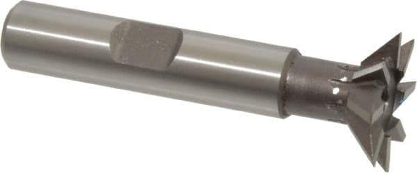 Keo - 3/4" Diam x 3/16" Width of Cut, 45° Included Angle, High Speed Steel Dovetail Cutter - 3/8" Shank Diam, 1-9/16" Shank Length, 2-1/8" Overall Length, Weldon Flat, Uncoated - Eagle Tool & Supply