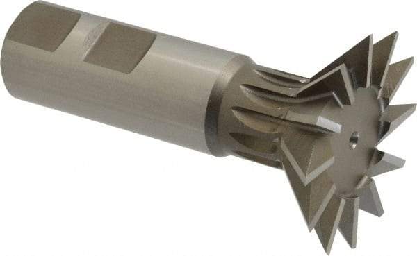 Keo - 1-7/8" Diam x 1/2" Width of Cut, 45° Included Angle, High Speed Steel Dovetail Cutter - 7/8" Shank Diam, 2-1/32" Shank Length, 3-1/4" Overall Length, Weldon Flat, Uncoated - Eagle Tool & Supply