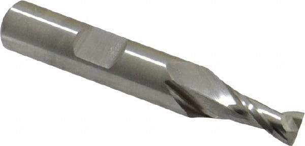 Niagara Cutter - 1/4", 1/2" LOC, 3/8" Shank Diam, 2-5/16" OAL, 2 Flute, Cobalt Square End Mill - Single End, Uncoated, Spiral Flute, 30° Helix, Centercutting, Right Hand Cut, Right Hand Flute, Series SP205 - Eagle Tool & Supply