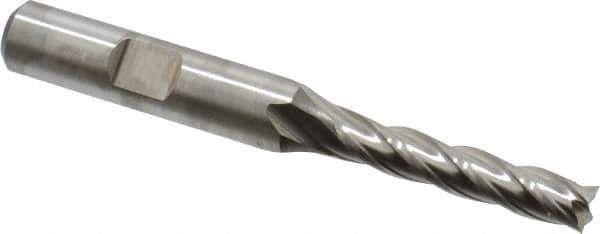 Niagara Cutter - 1/4", 1-1/4" LOC, 3/8" Shank Diam, 3-1/16" OAL, 4 Flute, Cobalt Square End Mill - Single End, Uncoated, Spiral Flute, 30° Helix, Centercutting, Right Hand Cut, Right Hand Flute, Series SPC408 - Eagle Tool & Supply