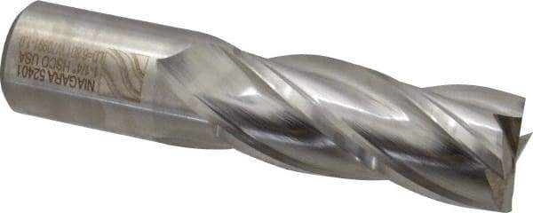 Niagara Cutter - 1-1/4", 3" LOC, 1-1/4" Shank Diam, 5-1/2" OAL, 4 Flute, Cobalt Square End Mill - Single End, Uncoated, Spiral Flute, 30° Helix, Centercutting, Right Hand Cut, Right Hand Flute, Series SPC408 - Eagle Tool & Supply