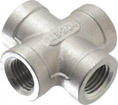 Merit Brass - 1/4" Grade 304 Stainless Steel Pipe Cross - FNPT End Connections, 150 psi - Eagle Tool & Supply