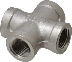 Merit Brass - 3/8" Grade 304 Stainless Steel Pipe Cross - FNPT End Connections, 150 psi - Eagle Tool & Supply