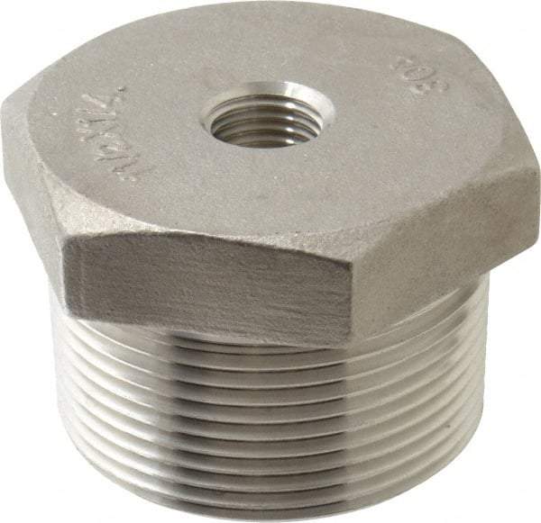 Merit Brass - 1-1/2 x 1/4" Grade 304 Stainless Steel Pipe Hex Bushing - MNPT x FNPT End Connections, 150 psi - Eagle Tool & Supply