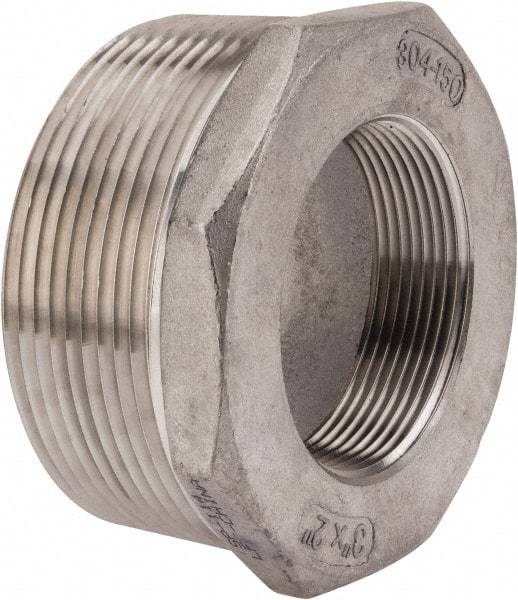 Merit Brass - 3 x 2" Grade 304 Stainless Steel Pipe Hex Bushing - MNPT x FNPT End Connections, 150 psi - Eagle Tool & Supply