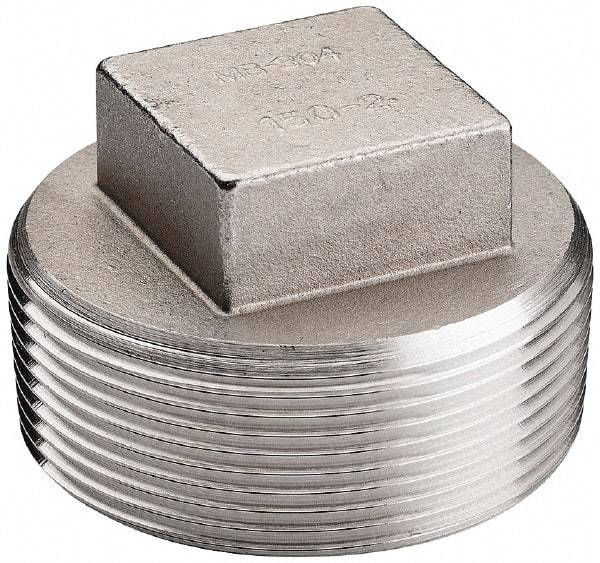 Merit Brass - 2-1/2" Grade 316 Stainless Steel Pipe Square Head Plug - MNPT End Connections, 150 psi - Eagle Tool & Supply