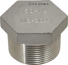 Merit Brass - 1-1/2" Grade 304 Stainless Steel Pipe Hex Head Plug - MNPT End Connections, 150 psi - Eagle Tool & Supply