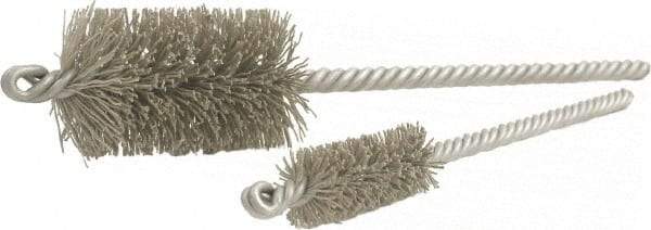 Brush Research Mfg. - 1.135" Diam Helical Nylon Tube Brush - Double Spiral, 0.022" Filament Diam, 2" Brush Length, 8" OAL, 0.31" Diam Steel Shank - Eagle Tool & Supply