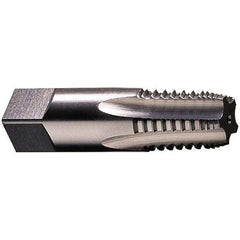 Vermont Tap & Die - 3/4-14 NPTF, 5 Flutes, Bright Finish, High Speed Steel, Interrupted Thread Pipe Tap - 3-1/4 Inch Overall Length, 29/32 Inch Shank Diameter, 1-3/8 Inch Thread Length, 0.67 Inch Square Size, Regular Hook, Taper Chamfer, Series 3182 - Eagle Tool & Supply