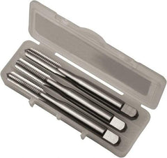 Vermont Tap & Die - #8-32 UNC, 4 Flute, Bottoming, Plug & Taper, Bright Finish, High Speed Steel Tap Set - Left Hand Cut, 53.98mm OAL, 3/4" Thread Length, Series 3105L - Eagle Tool & Supply