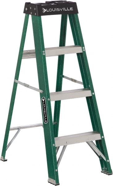 Louisville - 3 Steps, 4' High, Type II Rating, Fiberglass Step Ladder - Eagle Tool & Supply