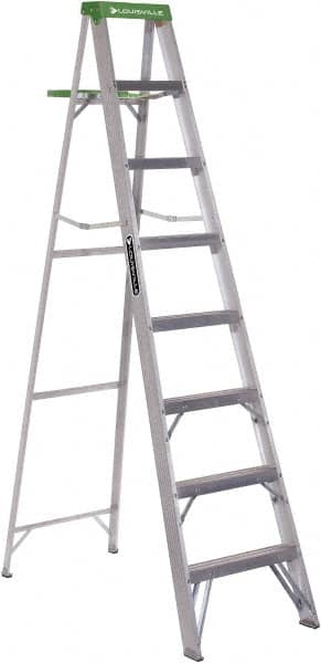 Louisville - 7 Steps, 8' High, Type II Rating, Aluminum Step Ladder - Eagle Tool & Supply