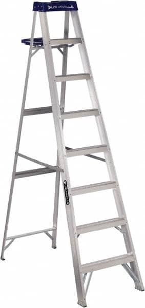 Louisville - 7 Steps, 8' High, Type I Rating, Aluminum Step Ladder - Eagle Tool & Supply