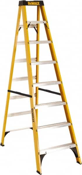 DeWALT - 7 Steps, 8' High, Type I Rating, Fiberglass Step Ladder - Eagle Tool & Supply