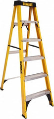 DeWALT - 4 Steps, 6' High, Type I Rating, Fiberglass Step Ladder - Eagle Tool & Supply