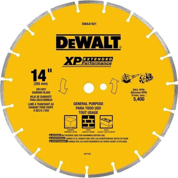 DeWALT - 14" Diam x 1" Hole x 1/2" Thick, I Hardness, Surface Grinding Wheel - Diamond, Type 1, Fine/Extra Fine Grade - Eagle Tool & Supply
