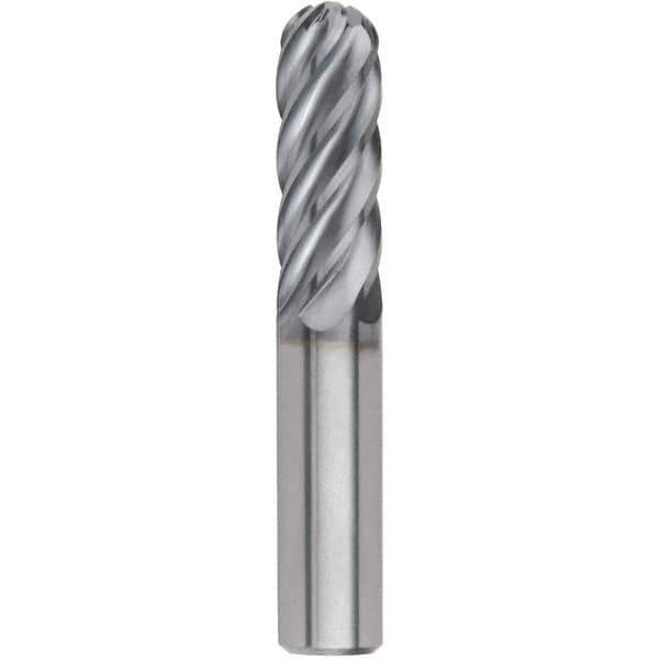 Kennametal - 3/8" Diam, 7/8" LOC, 6 Flute Solid Carbide Ball End Mill - AlTiN Finish, Single End, 2-1/2" OAL, 3/8" Shank Diam, Spiral Flute - Eagle Tool & Supply