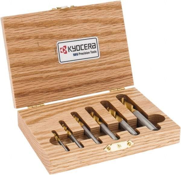 SGS - 1/8 to 1/2", 3 Flute Square End Mill Set - TiN Coating, Solid Carbide, Single End, 1/8, 3/16, 1/4, 5/16, 3/8, 1/2" Shank Diam, Centercutting - Eagle Tool & Supply