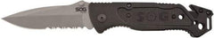 SOG Specialty Knives - 3-13/32" Blade, 8.2" OAL, Partially Serrated Clip Point Folding Knife - 4.8" Closed Length, Plastic, 1 Blade, 1 Edge - Eagle Tool & Supply