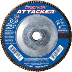 Sait - 40 Grit, 4-1/2" Disc Diam, 5/8-11 Center Hole, Type 27 Zirconia Alumina Flap Disc - 13,300 Max RPM, Fiberglass Backing, Arbor Attaching System, Coated - Eagle Tool & Supply