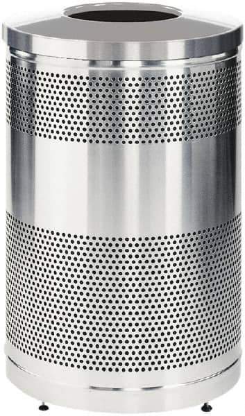 Rubbermaid - 51 Gal Silver Round Decorative Waste Receptacle With Top - Stainless Steel, 902mm High - Eagle Tool & Supply