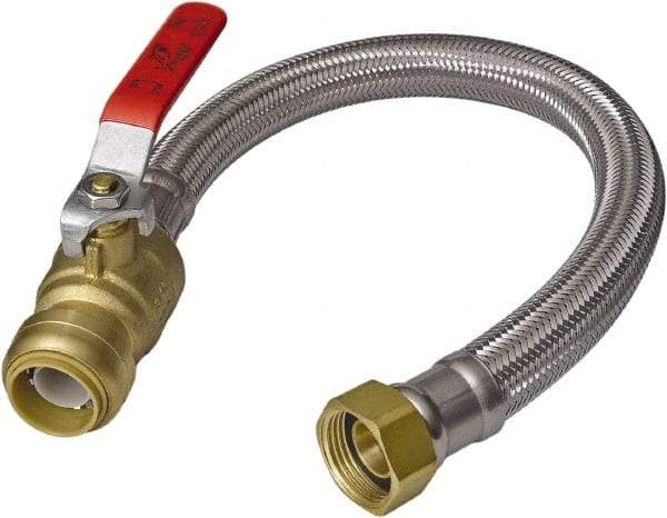 SharkBite - 1/2" Push to Connect Inlet, 3/4" FIP Outlet, Braided Stainless Steel Flexible Connector - Stainless Steel, Use with Water Air Connectors - Eagle Tool & Supply