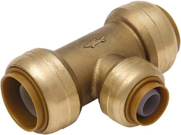 SharkBite - Brass & Chrome Pipe Fittings Type: Reducing Tee Fitting Size: 3/4 x 3/4 x 1/2 - Eagle Tool & Supply