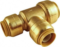 SharkBite - Brass & Chrome Pipe Fittings Type: Reducing Tee Fitting Size: 3/4 x 1/2 x 1/2 - Eagle Tool & Supply