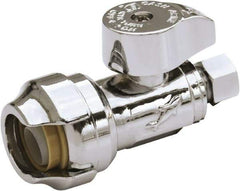 SharkBite - 1/2 & 3/8" Pipe, 200 psi WOG Rating, Brass Stop Valve - Chrome Finished Handle, Push Fit End Connections, For Potable Water Applications - Eagle Tool & Supply