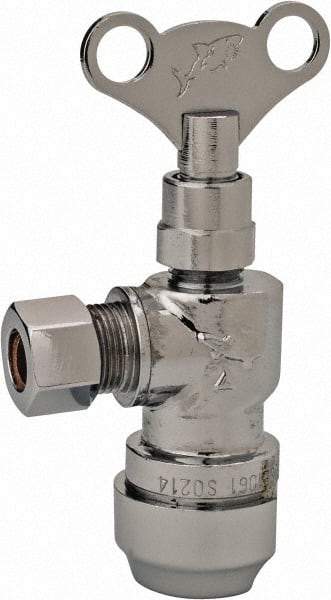 SharkBite - 1/2 & 3/8" Pipe, 200 psi WOG Rating, Brass Angle Stop Valve - Loose Key Handle, Push Fit End Connections, For Potable Water Applications - Eagle Tool & Supply