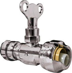 SharkBite - 1/2 & 3/8" Pipe, 200 psi WOG Rating, Brass Stop Valve - Loose Key Handle, Push Fit End Connections, For Potable Water Applications - Eagle Tool & Supply