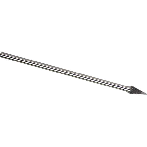 Made in USA - 1/4" Cut Diam, 1/4" Shank Diam, Cone Head Double Cut Burr - Carbide, 1/2" LOC, 6-3/4" OAL - Eagle Tool & Supply