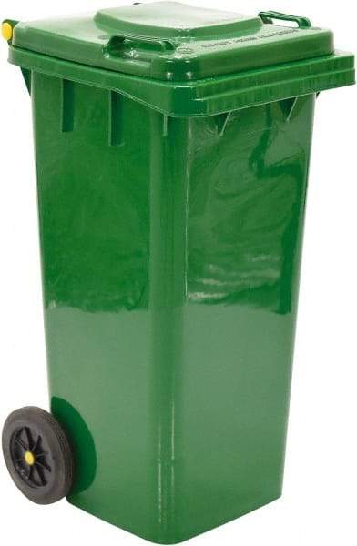 Vestil - 32 Gal Green Square Trash Can - Polyethylene, None Graphic, 38" High x 21-13/16" Long x 18-3/4" Wide, Lid Included - Eagle Tool & Supply