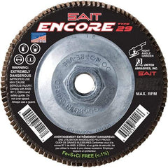 Sait - 40 Grit, 6" Disc Diam, 5/8-11 Center Hole, Type 27 Zirconia Alumina Flap Disc - 10,200 Max RPM, Fiberglass Backing, Arbor Attaching System, Coated - Eagle Tool & Supply