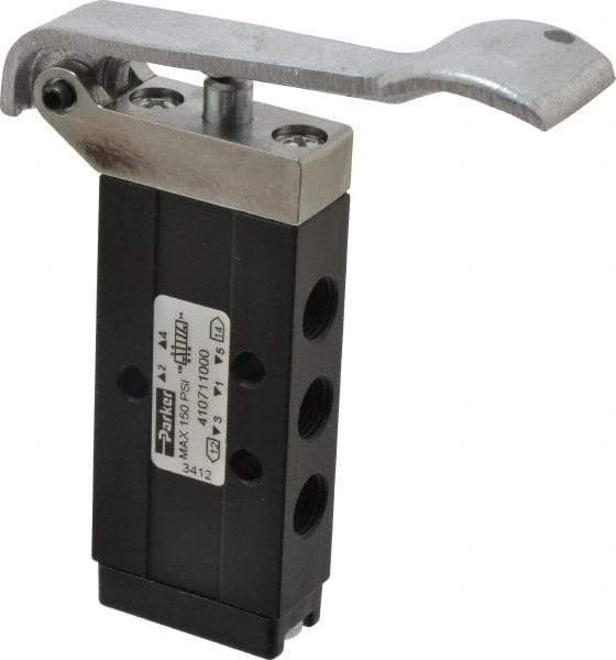 Parker - 0.20 CV Rate, 1/8" NPT Inlet Direct Air 2 Mechanical Spool Valve - 150 Max psi, H, Lever Spring Return - Eagle Tool & Supply