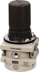 Parker - 3/4 NPT Port, 380 CFM, Aluminum Hi-Flow Regulator - 0 to 174 psi Range, 254 Max psi Supply Pressure, 1/4" Gauge Port Thread, 3-1/2" Wide x 7.2" High - Eagle Tool & Supply
