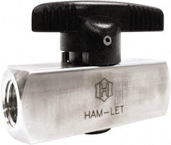 Ham-Let - 1/4" Pipe, 3,000 psi WOG Rating, 316/316L Stainless Steel, Inline, One Way Instrumentation Plug Valve - Wedge Handle, FNPT x FNPT End Connections, Reinforced PTFE Seal - Eagle Tool & Supply