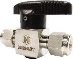 Ham-Let - 1/4" Pipe, 3,000 psi WOG Rating, 316/316L Stainless Steel, Inline, One Way Instrumentation Plug Valve - Wedge Handle, Compression x Compression End Connections, Reinforced PTFE Seal - Eagle Tool & Supply