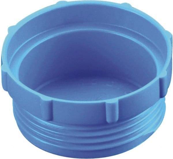 Caplugs - Serrated Round Head, Threaded Plug - 2.12" OD, 51/64" Long, High-Density Polyethylene, Blue - Eagle Tool & Supply