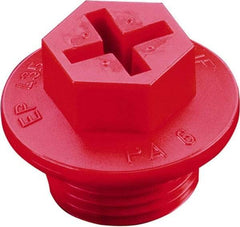 Caplugs - Hex Head with Slot, Threaded Plug - 0.98" OD, 13/16" Long, High-Density Polyethylene, Red - Eagle Tool & Supply