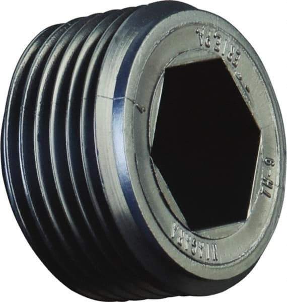 Caplugs - Round Head with Hex Socket, Threaded Plug - 5/16" Long, High-Density Polyethylene, Black - Eagle Tool & Supply