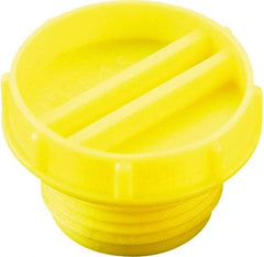 Caplugs - Serrated Round Head with Slot, Threaded Plug - 23.11mm OD, Low-Density Polyethylene, Yellow - Eagle Tool & Supply