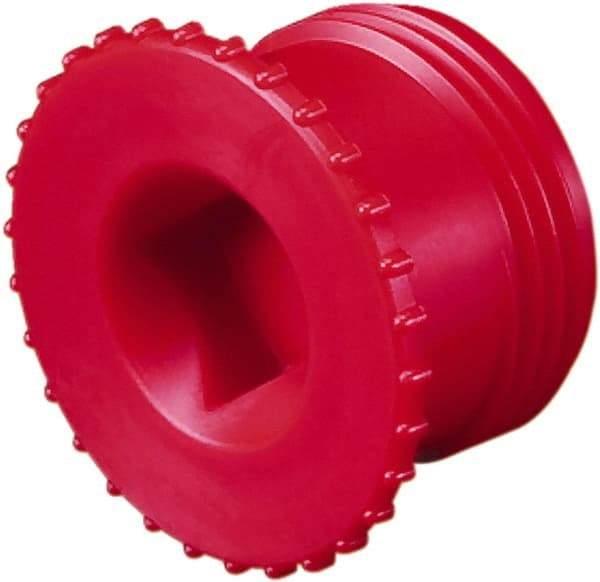 Caplugs - Serrated Round Head, Square Drive, Threaded Plug - 1.56" OD, 31/32" Long, Polypropylene, Red - Eagle Tool & Supply