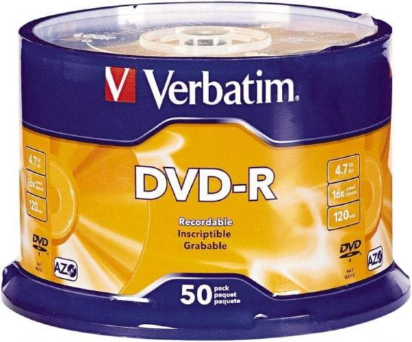 Verbatim - Silver DVD-R Discs - Use with CD, DVD - Eagle Tool & Supply