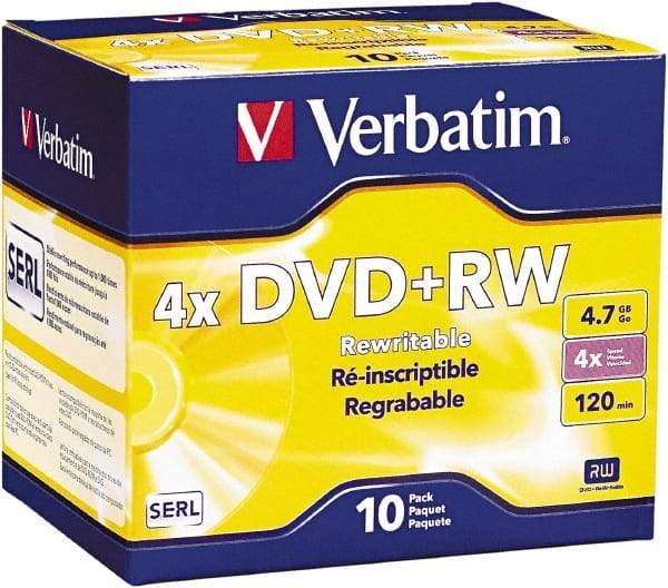 Verbatim - Silver DVD+RW Discs - Use with CD, DVD Drives - Eagle Tool & Supply